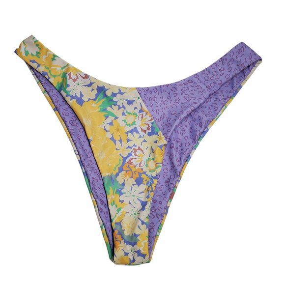 SHEIN Other - Shein Women's Purple Yellow Mixed Floral Print High Waisted High Cut‎ Bikini M